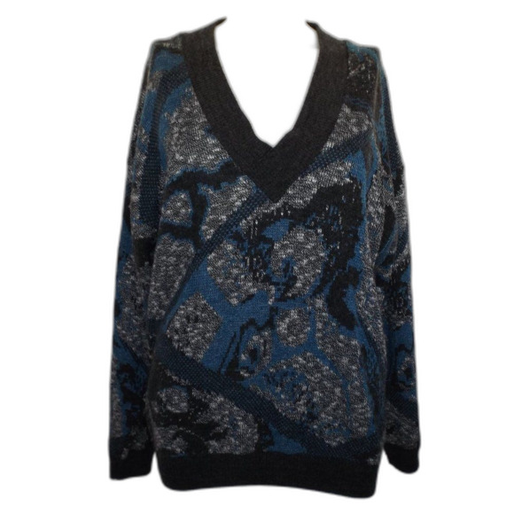 PRINCE BELLINI Sweater, M, Acrylic/Wool, V-neck, Abstract Pattern, VINTAGE - Picture 10 of 10